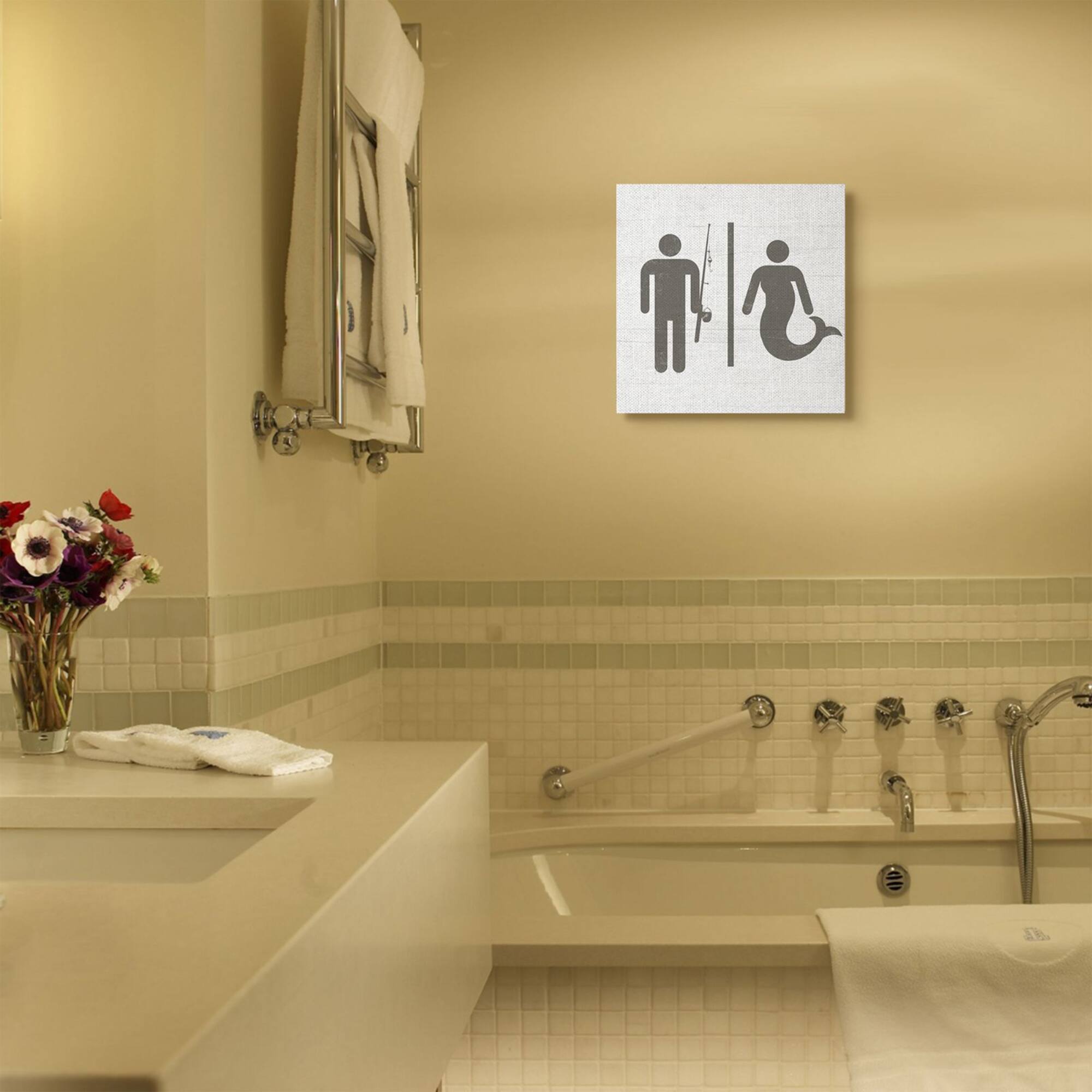 Stupell Industries Rustic Fisherman or Mermaid Bathroom Sign Grey White Canvas Wall Art